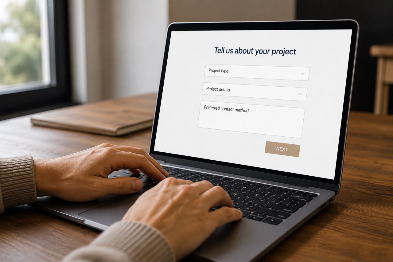 Filling out the project form on a laptop